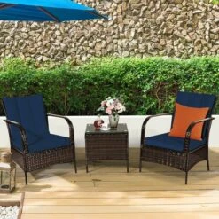 Costway 3 PCS Patio Wicker Rattan Furniture Set Coffee Table & 2 Rattan Chair W/Cushions -Outdoor Deals Garden Store GUEST ef9a626f cb25 4d27 ad6e c006a6e479d5