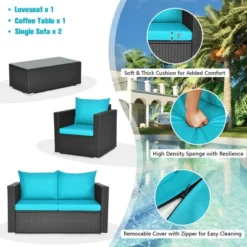 Costway 4PCS Patio Rattan Cushioned Sofa Chair Coffee Table Turquoise -Outdoor Deals Garden Store GUEST efa2528c 83e6 4d42 9d24 52ac9f98fa1b