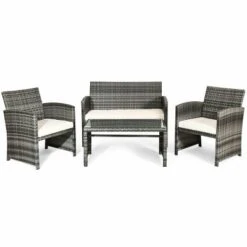 Costway 4PCS Rattan Patio Furniture Set Garden Lawn Sofa Cushioned Seat Mix Gray Wicker -Outdoor Deals Garden Store GUEST efc16d2f 3798 407a 9b69 e3f55baa0b35