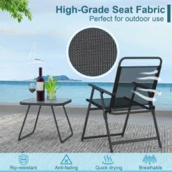 Costway 3pcs Patio Folding Conversation Chairs&Table Heavy-Duty Metal Outdoor Portable -Outdoor Deals Garden Store GUEST efcef6cc 104d 40dd 8b7b cab8b2d8da45