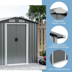 Costway 6 X 4 FT Outdoor Storage Shed Galvanized Steel Shed With Lockable Sliding Doors -Outdoor Deals Garden Store GUEST f0abbf87 2f30 410f 9205 8c98504fc6cf