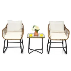 Costway 3PCS Patio Rattan Bistro Set All-Weather Cushioned Chair Table White -Outdoor Deals Garden Store GUEST f0bf7b98 f1ba 4516 bbc6 ed4c90d45a23