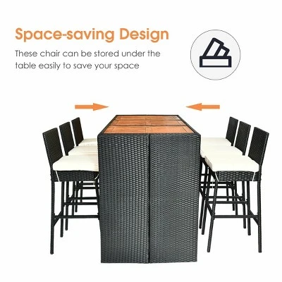 COSTWAY 7 PCS Patio Rattan Wicker Bar Dining Furniture Set Wood Table Top 6 Stools 6 COSTWAY 7 PCS Patio Rattan Wicker Bar Dining Furniture Set Wood Table Top 6 Stools - Image 6