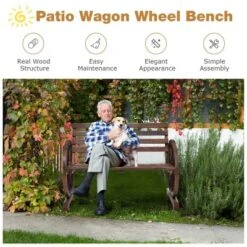Costway Outdoor Wooden Wagon Wheel Garden Bench 2-Person Slatted Seat Armrests Rustic 11 Costway Outdoor Wooden Wagon Wheel Garden Bench 2-Person Slatted Seat Armrests Rustic -Outdoor Deals Garden Store GUEST f1f4f3f7 7fa0 4688 8898 9989c7ba39f4