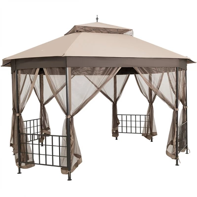 Costway 10' X 12' Octagonal Patio Gazebo Canopy Shelter Double Top W/Netting Sidewalls 9 Costway 10' X 12' Octagonal Patio Gazebo Canopy Shelter Double Top W/Netting Sidewalls - Image 9