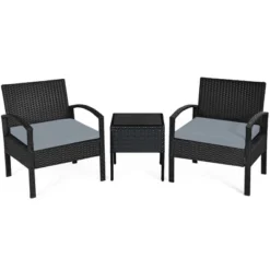 Costway 3PCS Patio Rattan Furniture Set Coffee Table Conversation Sofa Outdoor Cushioned Gray -Outdoor Deals Garden Store GUEST f2dd7227 27b9 4eab 9430 c792ae7394a2