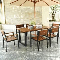 Costway 7PCS Patented Patio Dining Chair Table Set Acacia Wood Backyard W/Umbrella Hole -Outdoor Deals Garden Store GUEST f2e848a5 5942 4ddc af30 ced9a8c1687e