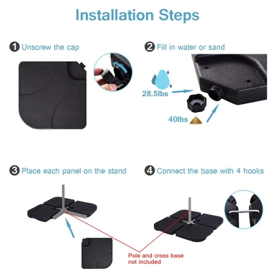 Costway 20'' Patio Offset Umbrella Base Stand Water Filled Base Weights Sand Plate Set 4 Costway 20'' Patio Offset Umbrella Base Stand Water Filled Base Weights Sand Plate Set - Image 4