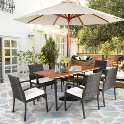 Costway 7PCS Patio Rattan Dining Set Table Top W/Umbrella Hole -Outdoor Deals Garden Store GUEST f38f3559 2437 421d adb9 9f3f695fe137