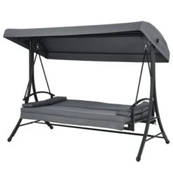 Costway Patio 3-Seat Porch Canopy Swing Converting Grey Cushion Pillow Adjust -Outdoor Deals Garden Store GUEST f39da1b5 b672 48ee bd6c b1d89b87a456