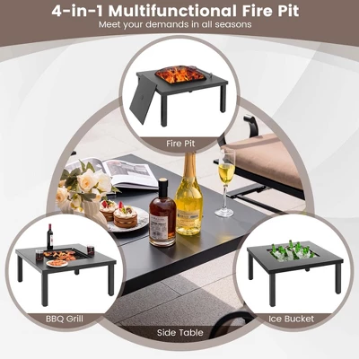 Costway 5pcs Patio Rocking Chairs 4-in-1 Fire Pit Table Heavy-Duty Conversation Outdoor 4 Costway 5pcs Patio Rocking Chairs 4-in-1 Fire Pit Table Heavy-Duty Conversation Outdoor - Image 4