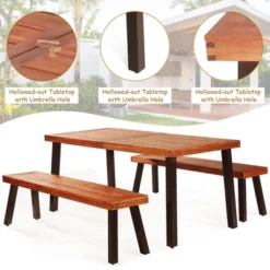 Costway 3 Pieces Picnic Table Set Acacia Wood Table Bench With Steel Legs Outdoor Patio -Outdoor Deals Garden Store GUEST f4ac25af f8c4 4c3c b8ba 70925b46a6f2