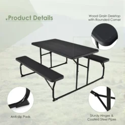 Costway Folding Picnic Table & Bench Set For Camping BBQ W/ Steel Frame White/Balck -Outdoor Deals Garden Store GUEST f4e94c12 143b 4312 b0e9 13c063f45113