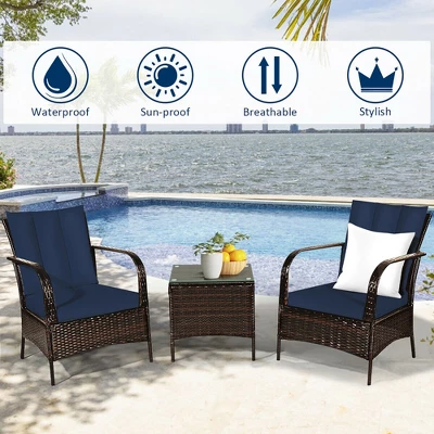 Costway 3 PCS Patio Rattan Furniture Set W/ Coffee Table & 2 Rattan Chair 6 Costway 3 PCS Patio Rattan Furniture Set W/ Coffee Table & 2 Rattan Chair - Image 6