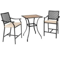 Costway Patio Square Bar Table Wood-Like Tabletop Metal Frame Garden Backyard -Outdoor Deals Garden Store GUEST f5d0115e 3e87 4782 9c86 ae07ef300034
