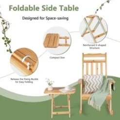 Costway 2PCS Patio Wooden Rocking Chair Bistro Set High Backrest W/Folding Side Table -Outdoor Deals Garden Store GUEST f62e2365 a515 409e abd6 a0c117378806