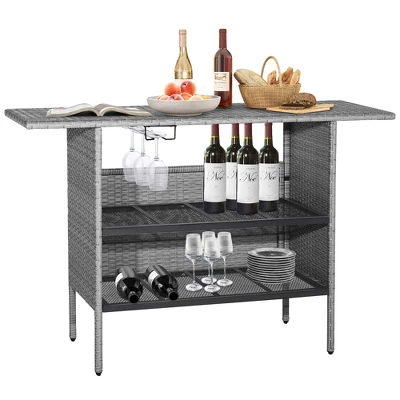 Costway Patio Rattan Wicker Bar Height Counter Table Storage Shelf Rail Garden Mix Gray 2 Costway Patio Rattan Wicker Bar Height Counter Table Storage Shelf Rail Garden Mix Gray - Image 2