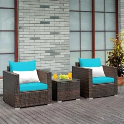 Costway 3PCS Patio Rattan Furniture Set Conversation Sofa Cushioned TurquoiseRed -Outdoor Deals Garden Store GUEST f655d281 a598 4d5b b963 0f457ea48119