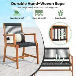 Costway Patio 4pcs Acacia Wood Conversation Table & Chair Set Hand-Woven Rope Outdoor -Outdoor Deals Garden Store GUEST f65a84f1 1ffb 4228 9153 c82be4755f86