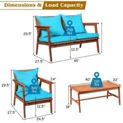Costway 8PCS Patio Rattan Furniture Set Acacia Wood Frame Cushioned Sofa Chair Turquoise -Outdoor Deals Garden Store GUEST f66acaf7 f4e3 4935 9c56 f7827e4bc945
