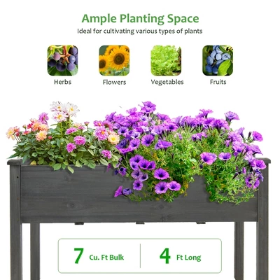 Costway Wooden Raised Vegetable Garden Bed Elevated Grow Vegetable Planter Grey 6 Costway Wooden Raised Vegetable Garden Bed Elevated Grow Vegetable Planter Grey - Image 6