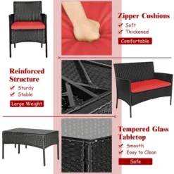 Costway 4PCS Rattan Patio Furniture Set Cushioned Sofa Chair Coffee Table Red 13 Costway 4PCS Rattan Patio Furniture Set Cushioned Sofa Chair Coffee Table Red -Outdoor Deals Garden Store GUEST f76bf273 9e9d 4fec b2a7 9b77f9e2eeb9