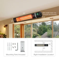 Costway Wall-Mounted Patio Heater 750W/1500W Infrared Heater With 9-Level Adjustable 24H Timer & Remote Control Black -Outdoor Deals Garden Store GUEST f7719b90 84d9 445c b7d8 144cc1d6f500