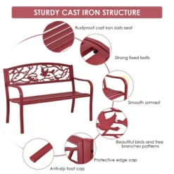 Costway Patio Garden Bench Park Yard Outdoor Furniture Cast Iron Porch Chair Red -Outdoor Deals Garden Store GUEST f793f927 3e72 4b81 b345 6ed038f2d5a5