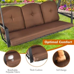 Costway Outdoor 3-Seat Porch Swing With Adjust Canopy And Cushions GrayBrown -Outdoor Deals Garden Store GUEST f7b34c9b 82b0 4233 a65f c08b57f49629