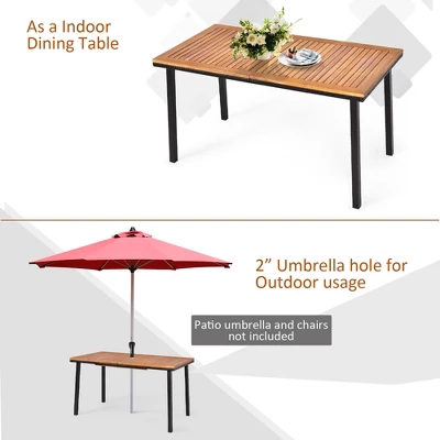 Costway 55'' Patio Rattan Dining Table Acacia Wood Table Top Umbrella Hole 7 Costway 55'' Patio Rattan Dining Table Acacia Wood Table Top Umbrella Hole - Image 7
