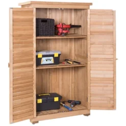 Costway Outdoor 63'' Tall Wooden Garden Storage Shed Fir Wood Shutter Design Lockers -Outdoor Deals Garden Store GUEST f876791a 746d 4b84 a6dd 6d92e07478f8