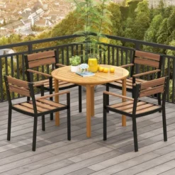 Costway Patio Dining Table Acacia Wood Round Outdoor Bistro Table 4-Person For Deck Lawn -Outdoor Deals Garden Store GUEST f8b7dedc e89e 4569 98da 2e1c851db8e8