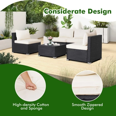 Costway 5PCS Patio Rattan Wicker Furniture Conversation Set Cushioned Sofa Deck 6 Costway 5PCS Patio Rattan Wicker Furniture Conversation Set Cushioned Sofa Deck - Image 6