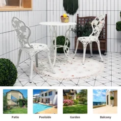 Costway 3PCS Cast Aluminum Patio Bistro Furniture Set Rose Design Outdoor White -Outdoor Deals Garden Store GUEST f8db8919 4213 4304 b930 8521591925c1
