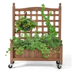 Costway 32in Wood Planter Box W/Trellis Mobile Raised Bed For Climbing Plant -Outdoor Deals Garden Store GUEST f9a7a7f6 6c25 4223 9113 58ef02d6ae15
