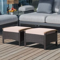 Costway Set Of 2 Patio Rattan Ottoman Footrest Cushions Wooden Handle Off WhiteBrownRedNavy -Outdoor Deals Garden Store GUEST f9df6835 6406 4f31 b0ac 1efc7ef0fa09