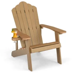 Costway Patio HIPS Adirondack Chair With Cup Holder Weather Resistant Outdoor 380 LBS Black/Teak/Green/Navy/Red/Gray/White/Yellow -Outdoor Deals Garden Store GUEST fa2d9a40 d503 4c9f aa79 10ebadcbe0d1