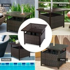 Costway Brown Rattan Wicker Steel Side Table Outdoor Furniture Deck Garden Patio Pool -Outdoor Deals Garden Store GUEST fa3260d7 27ff 4745 a962 b79812f3226e