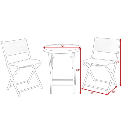 Costway 3 PCS Folding Bistro Table Chairs Set Garden Backyard Patio Furniture Black 2 Costway 3 PCS Folding Bistro Table Chairs Set Garden Backyard Patio Furniture Black - Image 2