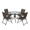 Costway 5PC Bistro Outdoor Patio Furniture Set Glass Table W/4 Folding Adjustable Chairs