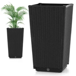 Costway 2PCS Outdoor Wicker Flower Pot 22.5''Tall Planters With Drainage Hole Black/Coffee -Outdoor Deals Garden Store GUEST fb4aaa3e a524 4cb5 b73d ad746cf67f6b