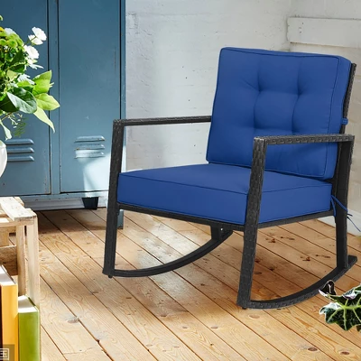 Costway Patio Rattan Rocker Chair Outdoor Glider Rocking Chair Cushion Lawn NavyBlackGrey 11 Costway Patio Rattan Rocker Chair Outdoor Glider Rocking Chair Cushion Lawn NavyBlackGrey - Image 11