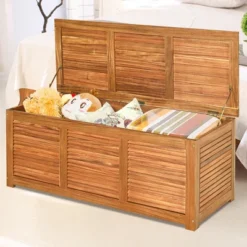 Costway 47 Gallon Deck Storage Acacia Wood Organization Toys Cushions Tools -Outdoor Deals Garden Store GUEST fc0e0983 77ec 4c09 bf44 e3b4addb69f6