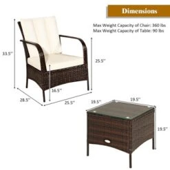 Costway 3 PCS Patio Rattan Furniture Set Coffee Table & 2 Rattan Chair W/White Cushions -Outdoor Deals Garden Store GUEST fc291f65 9b27 4548 b5e8 d558723ac4bf