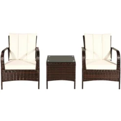 Costway 3 PCS Patio Rattan Furniture Set Coffee Table & 2 Rattan Chair W/White Cushions -Outdoor Deals Garden Store GUEST fc7b351c 6ea4 48f6 aeca cd4281524465