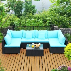Costway 7PCS Patio Rattan Sofa Set Sectional Conversation Furniture Set Garden Beige NavyRedNavy Blue -Outdoor Deals Garden Store GUEST fce5d3c4 cde9 417e 89bb f684eb91d12a