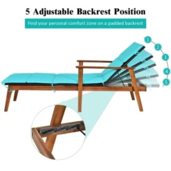 Costway 3PCS Patio Rattan Lounge Chair Folding Table Set Chaise Wood Cushioned WhiteTurquoise -Outdoor Deals Garden Store GUEST fd1fa412 1c90 48f7 9948 06b37a065839