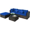Costway 5PCS Outdoor Patio Rattan Furniture Set Sectional Conversation TurquoiseNavyBlack Cushion