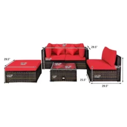 Costway 5PCS Patio Rattan Furniture Set Sectional Conversation Set W/Red Cushions -Outdoor Deals Garden Store GUEST fe3612fd cbf0 4b52 94f1 bf30ef75faac