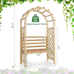 Costway Wooden Garden Bench Arch Pergola Outdoor Arbor W/backrest Patio Trellis Pergola -Outdoor Deals Garden Store GUEST fe3b5101 3ab9 4829 9385 cfef84caed13